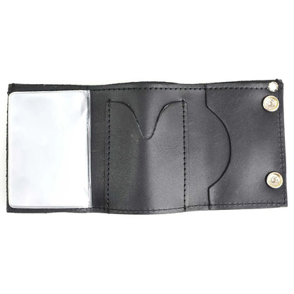 Men's 4” Leather “Triple Skull” Tri-Fold Wallet w/ Anti-Theft Stainless Steel Chain