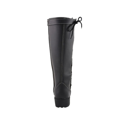 Womens 17 Inch Black Lace Side Boot with Contrast White Stitching