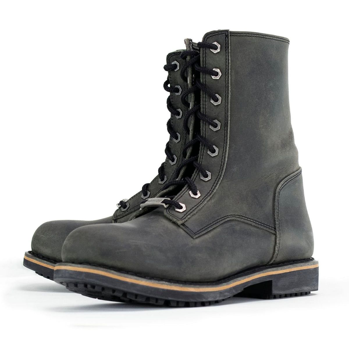 Antique Black Lace-Up High-Rise Men's Boots Distressed Leather