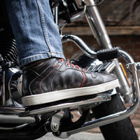 Distressed Leather High-Top Riding Shoes Brown Red Laces