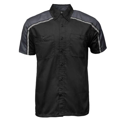 Men's Black and Grey Button Up Mechanic Shirt w/ Reflective Stripe