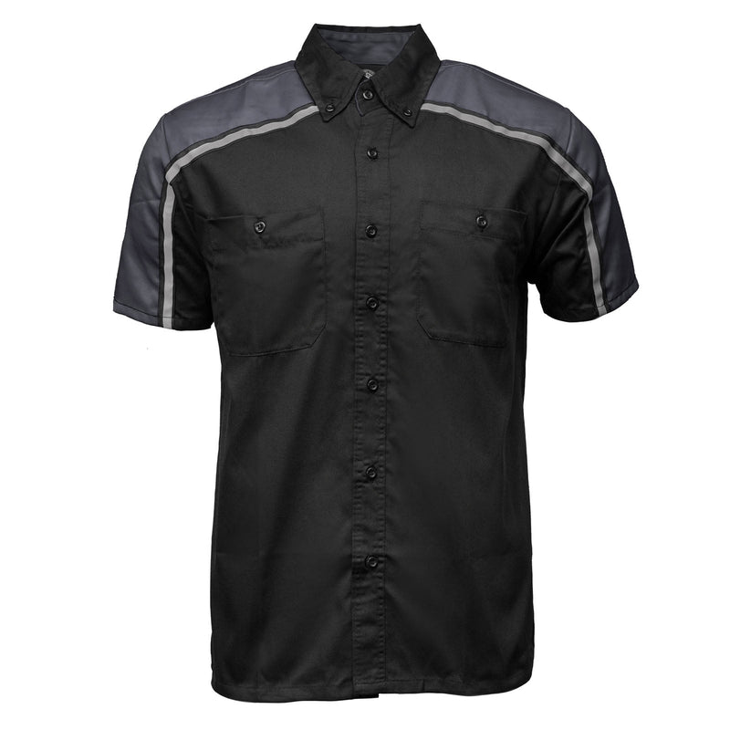 Men's Black and Grey Button Up Mechanic Shirt w/ Reflective Stripe