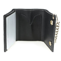 Men's 4” Leather “Lone Wolf No Club” Tri-Fold Wallet w/ Anti-Theft Stainless Steel Chain