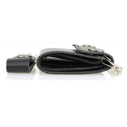 Men's 4” Leather Biker Tr-Fold Wallet w/Buffalo Nickel Snaps Wallet w/ Anti-Theft Stainless Steel Chain