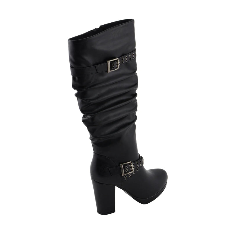 Womens Tall Black Platform Boots with Slouch Shaft