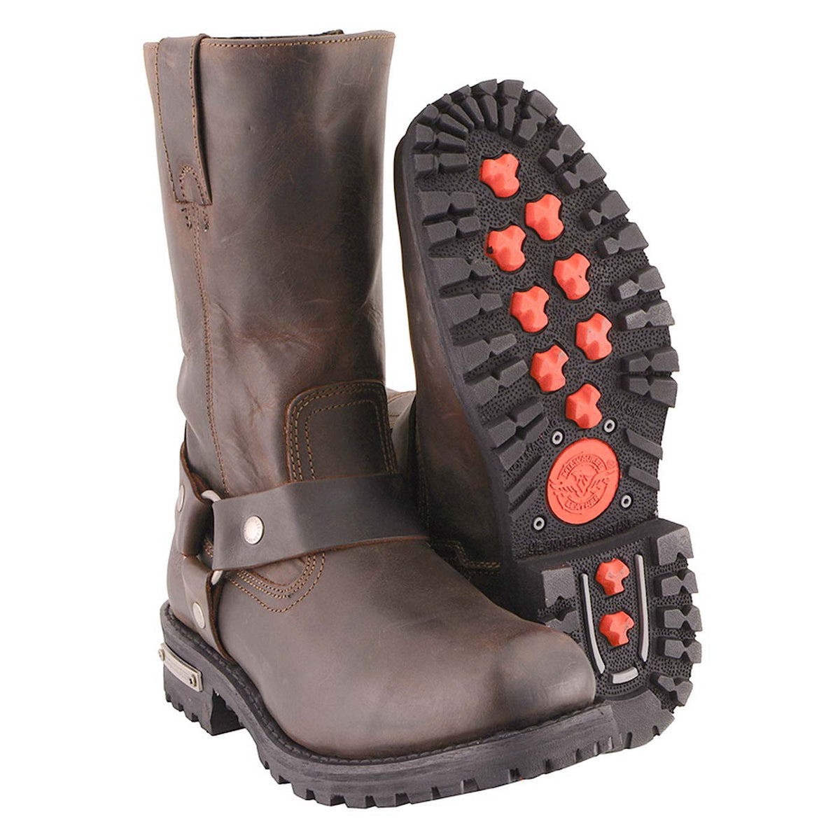 Classic 11-Inch Harness Motorcycle Boots Square Toe Dark Brown