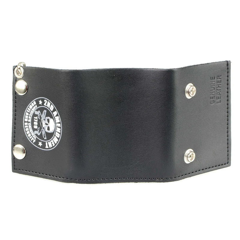 Men's 4” Leather “2nd Amendment” Tri-Fold Wallet w/ Anti-Theft Stainless Steel Chain