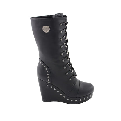Womens Black Lace-Up Boots with Platform Wedge