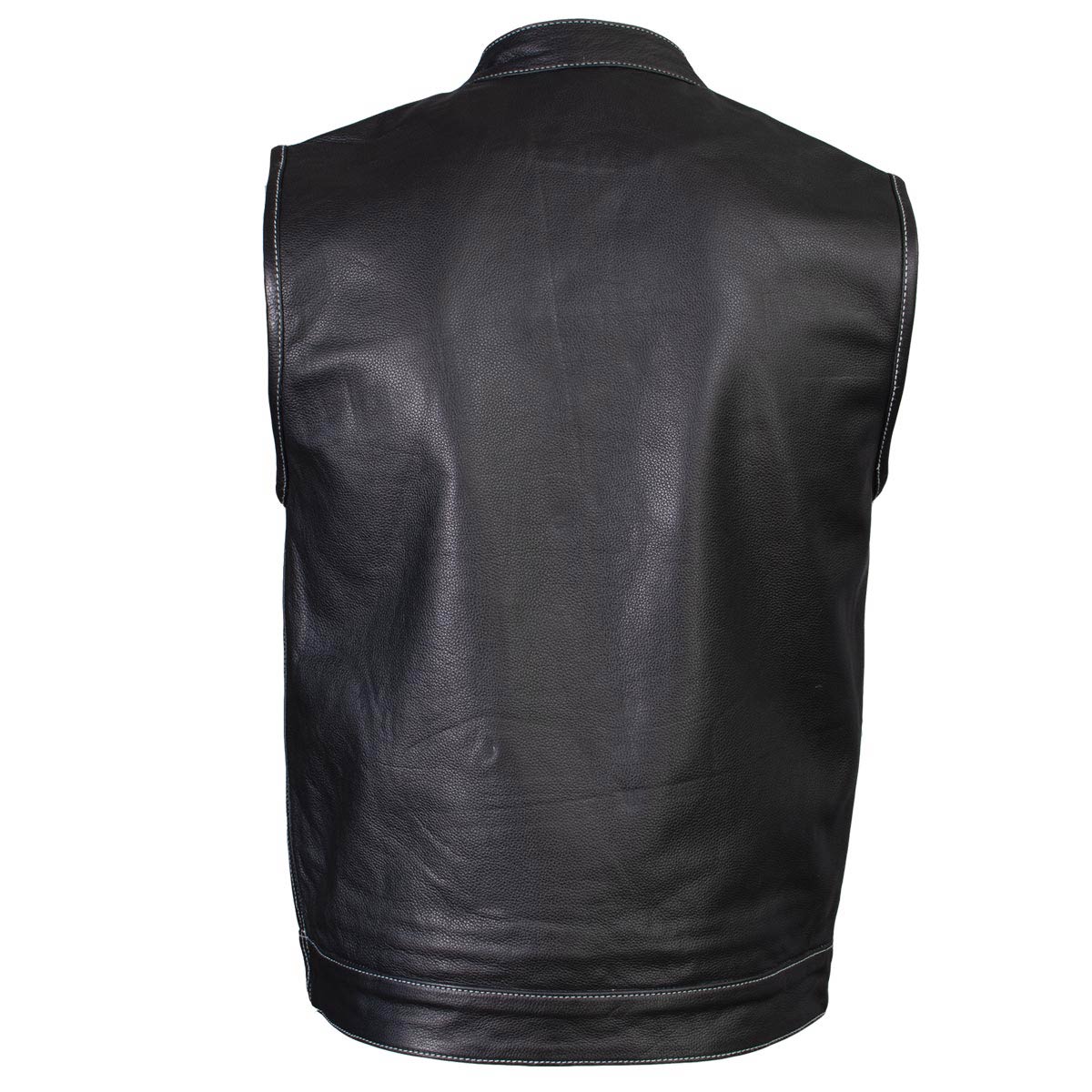 Men's Classic Black Leather Motorcycle Vest with Inside Flannel Liner