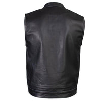 Men's Classic Black Leather Motorcycle Vest with Inside Flannel Liner
