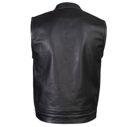 Men's Classic Black Leather Motorcycle Vest with Inside Flannel Liner