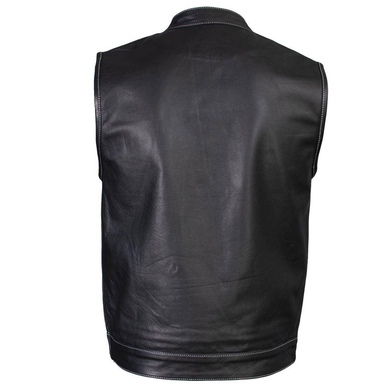 Men's Classic Black Leather Motorcycle Vest with Inside Flannel Liner