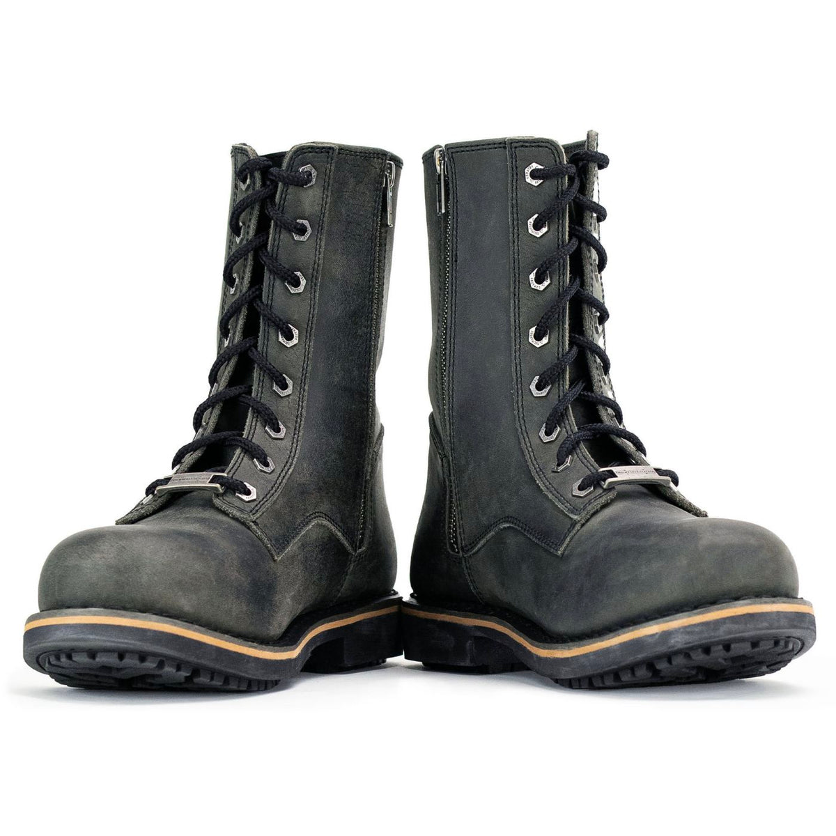 Antique Black Lace-Up High-Rise Men's Boots Distressed Leather
