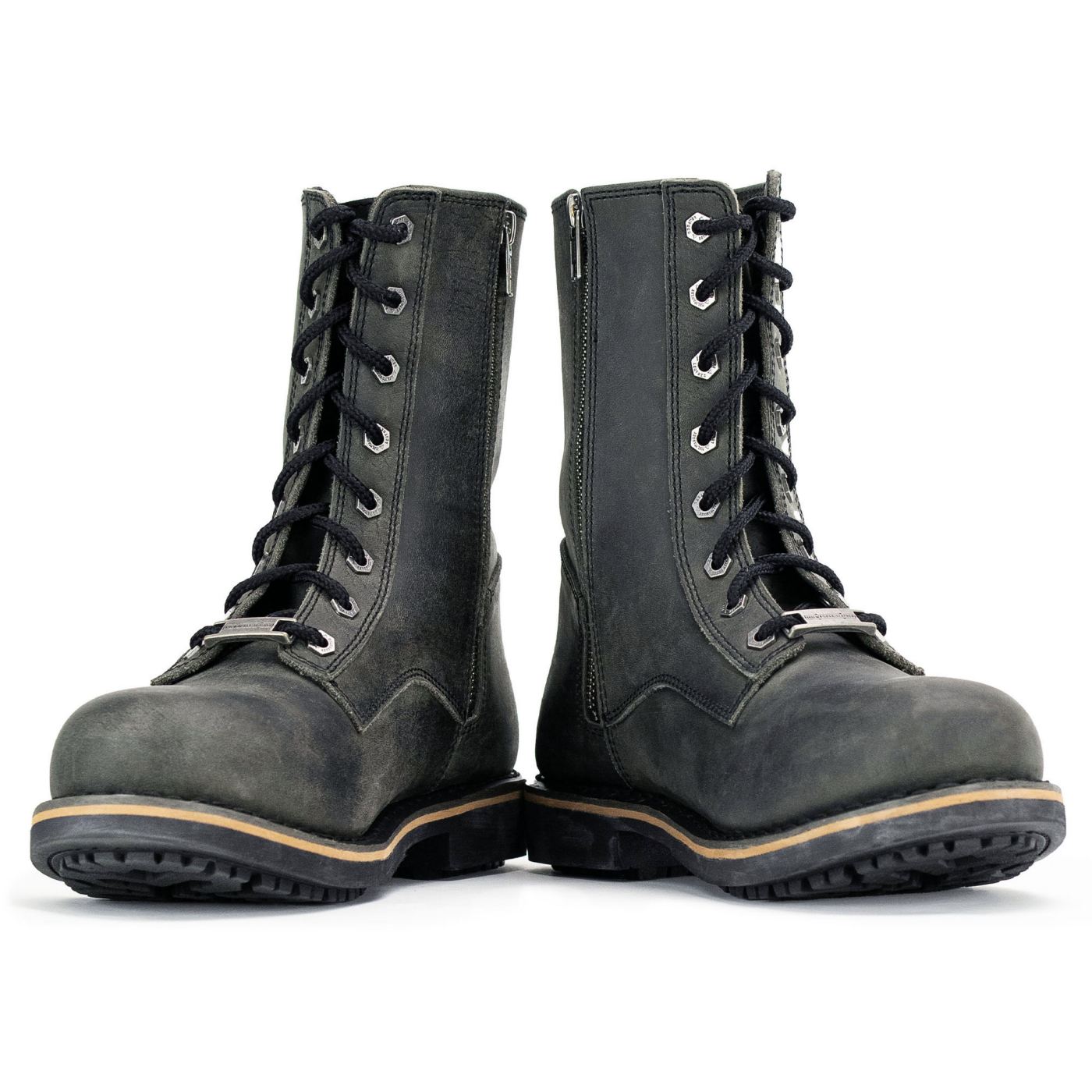 Antique Black Lace-Up High-Rise Men's Boots Distressed Leather
