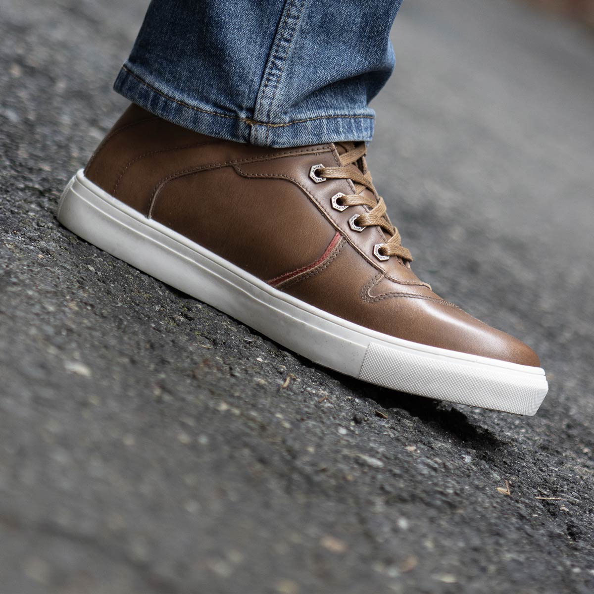 MBM9154 Men's High-Top Riding Shoes Waterproof Leather Cognac