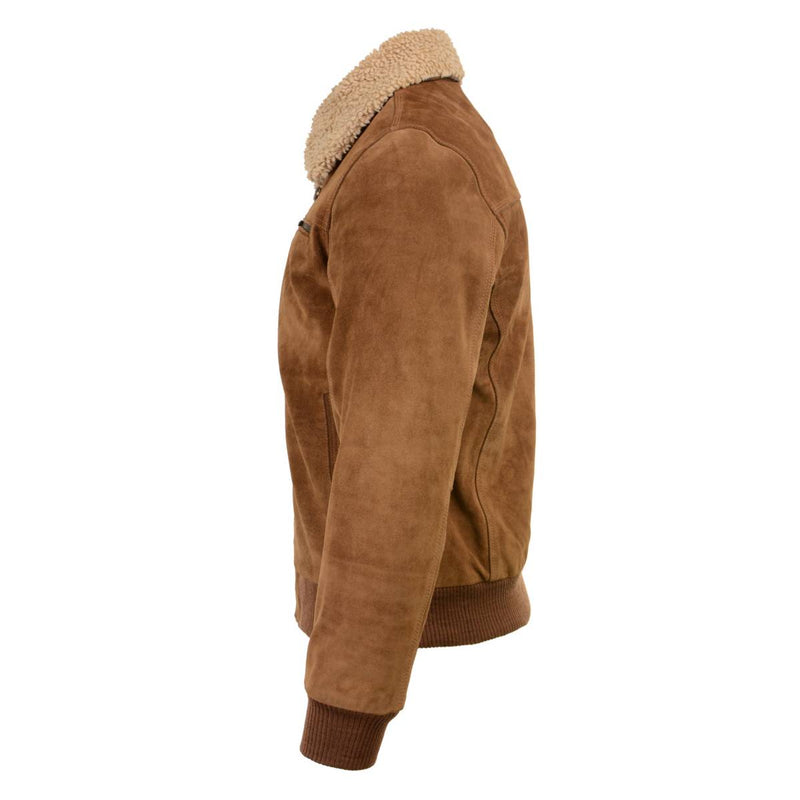 Men's Classic Beige Suede Leather Fashion Coat Jacket w/ Front Zipper Closure
