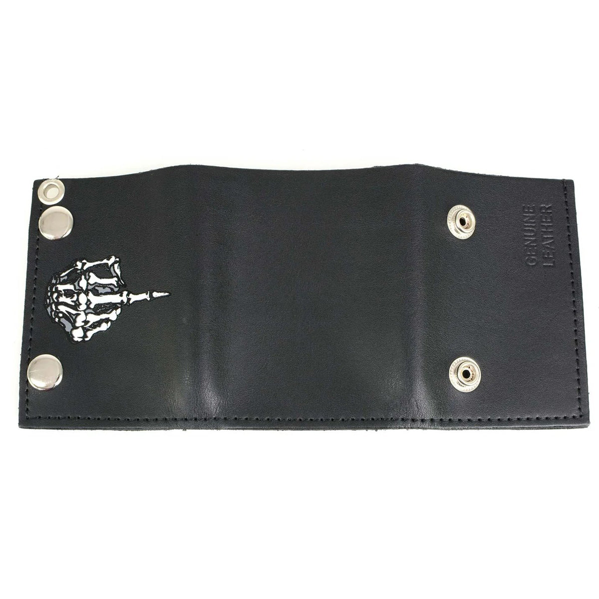 Men's 4” Leather “Skeleton Finger” Tri-Fold Wallet w/ Anti-Theft Stainless Steel Chain