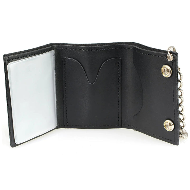 Men's 4” Leather “2nd Amendment” Tri-Fold Wallet w/ Anti-Theft Stainless Steel Chain