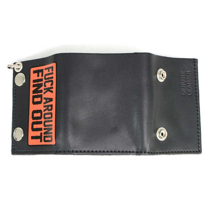 Men's 4” Leather “F.A.F.O.” Tri-Fold Biker Wallet w/ Anti-Theft Stainless Steel Chain