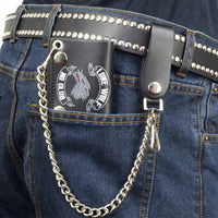 Men's 4” Leather “Lone Wolf No Club” Tri-Fold Wallet w/ Anti-Theft Stainless Steel Chain