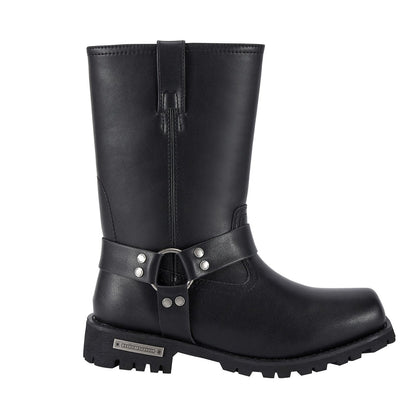 Men's 11in Harness Motorcycle Boots for Riding, Square Toe Biker Boots, Waterproof Black PU Leather Mid Calf Boots Knee High Boots
