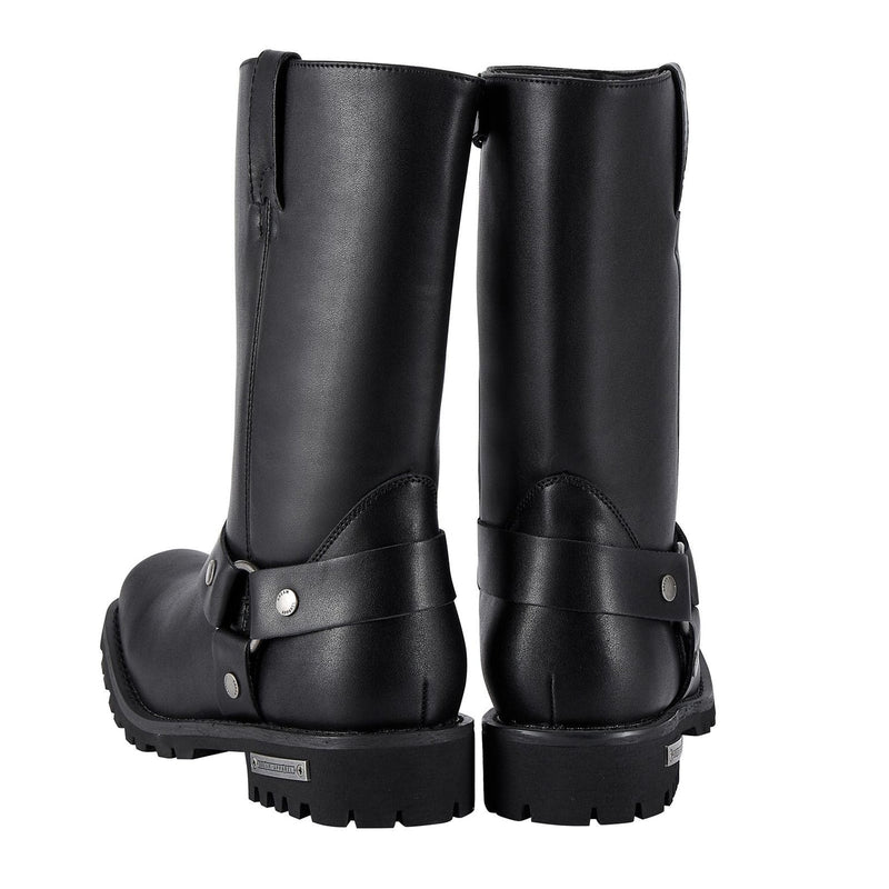 Men's 12" Harness Motorcycle Boots for Riding, Square Toe Biker Boots, Knee High Boots with Full Length Side Zipper, Black PU Leather Mid Calf Boots