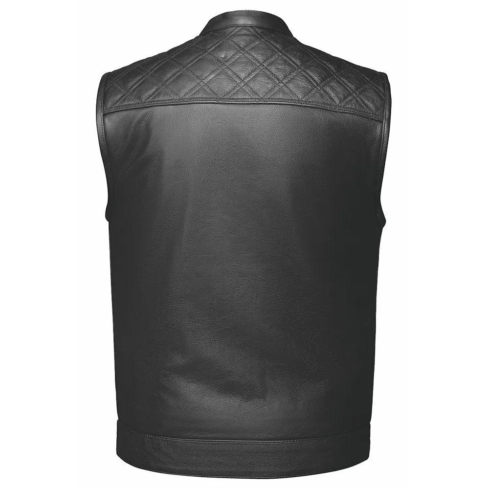 Unik Just for Bikers Black Diamond Leather Motorcycle Vest Diamond Stitch