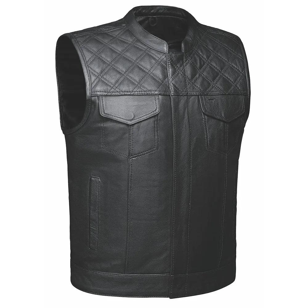 Unik Just for Bikers Black Diamond Leather Motorcycle Vest Diamond Stitch