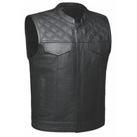 Unik Just for Bikers Black Diamond Leather Motorcycle Vest Diamond Stitch