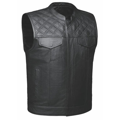 Unik Just for Bikers Black Diamond Leather Motorcycle Vest Diamond Stitch