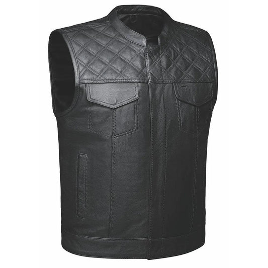 Unik Just for Bikers Black Diamond Leather Motorcycle Vest Diamond Stitch