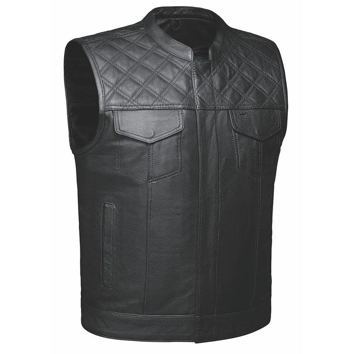 Unik Just for Bikers Black Diamond Leather Motorcycle Vest Diamond Stitch