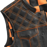 Finish Line - Orange Checker - Men's Motorcycle Leather Vest