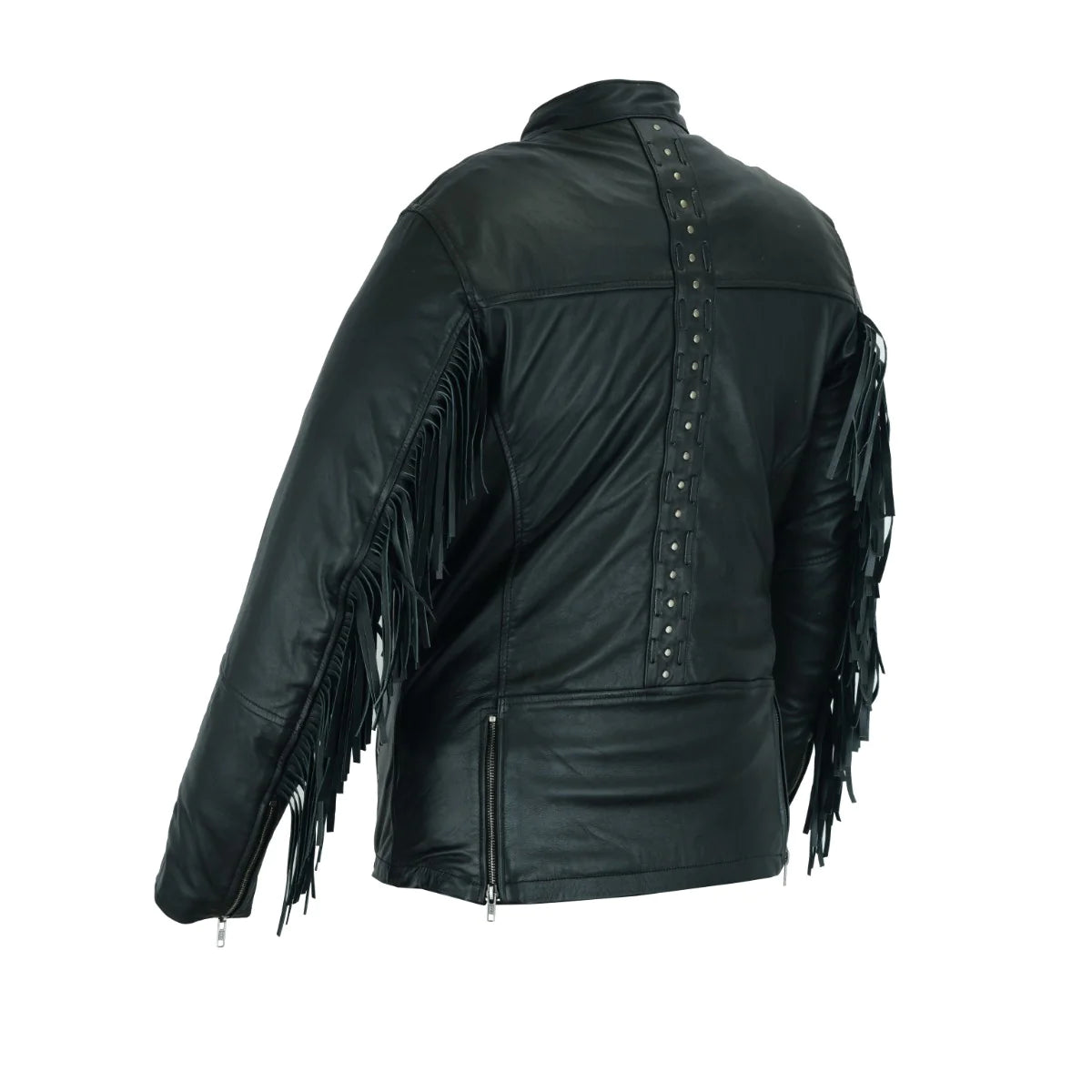 High Mileage Ladies Black Fringe and Rivet Leather Jacket