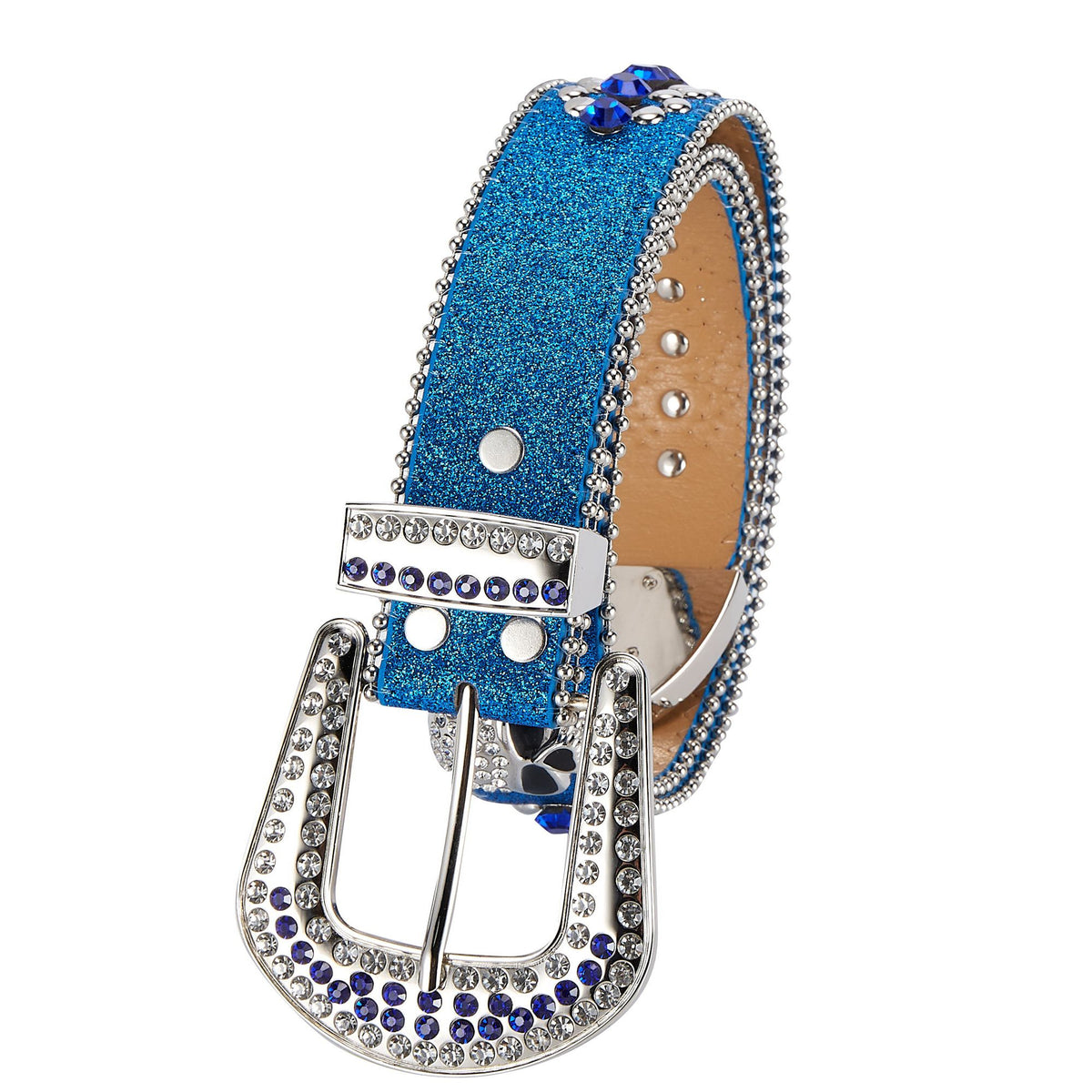 Premium Strap Men Women Western Fashion Blue Bling Bling Rhinestones Diamond Belt