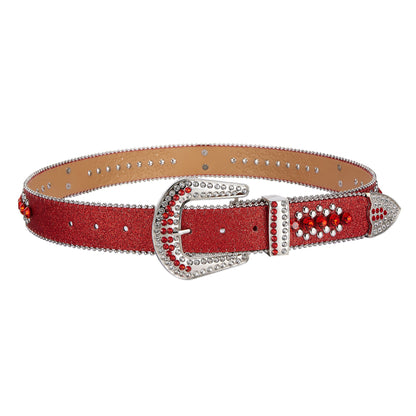 Premium Strap Men Women Western Fashion Red Bling Bling Rhinestones Diamond Belts