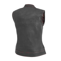 Jessica Women's Motorcycle Leather Vest - Black/Red - Limited Edition