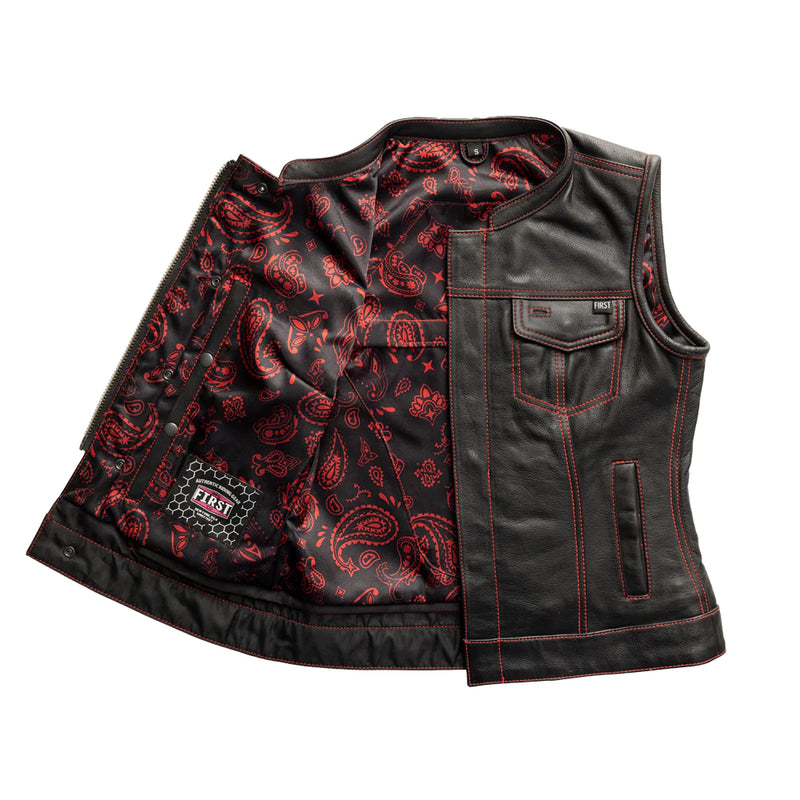 Jessica Women's Motorcycle Leather Vest - Black/Red - Limited Edition