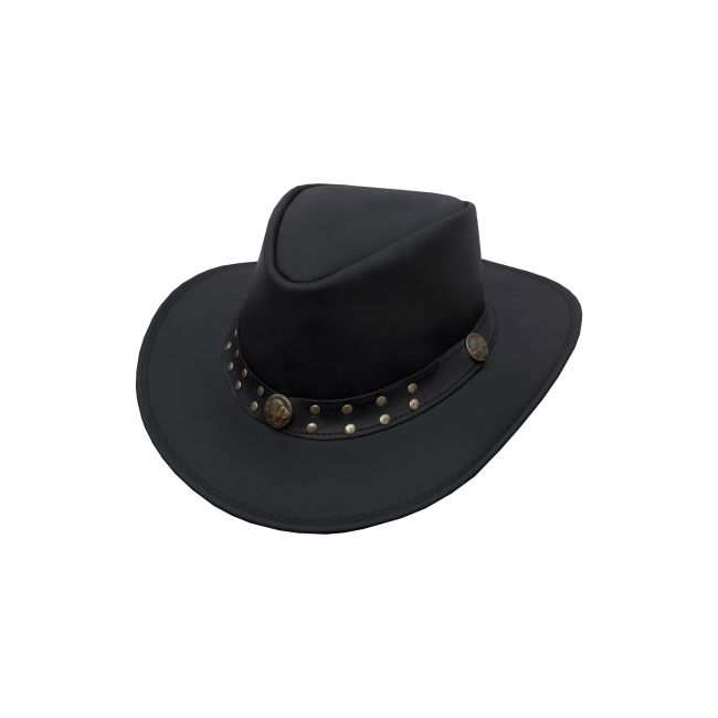 Dream Apparel Men's Black Premium Leather Western Cowboy Studded Hat