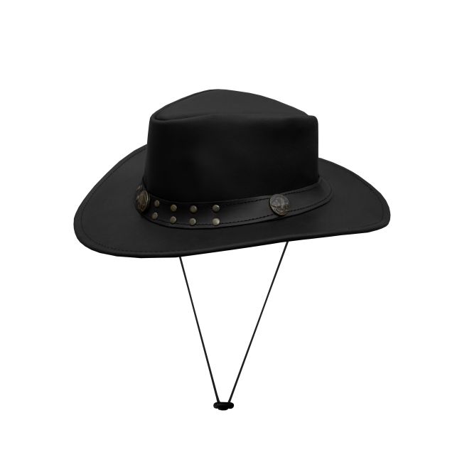 Dream Apparel Men's Black Premium Leather Western Cowboy Studded Hat