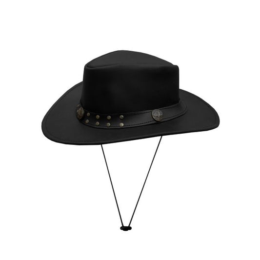 Dream Apparel Men's Black Premium Leather Western Cowboy Studded Hat