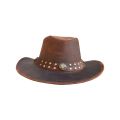 Dream Apparel Men's Brown Top-Grain Premium Leather Western Cowboy Studded Hat
