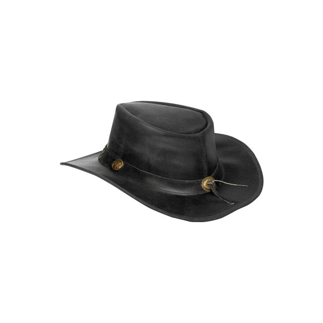 Dream Apparel Men's Black Crackle-Finish Premium Leather Western Studded Cowboy Hat