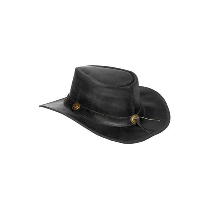 Dream Apparel Men's Black Crackle-Finish Premium Leather Western Studded Cowboy Hat