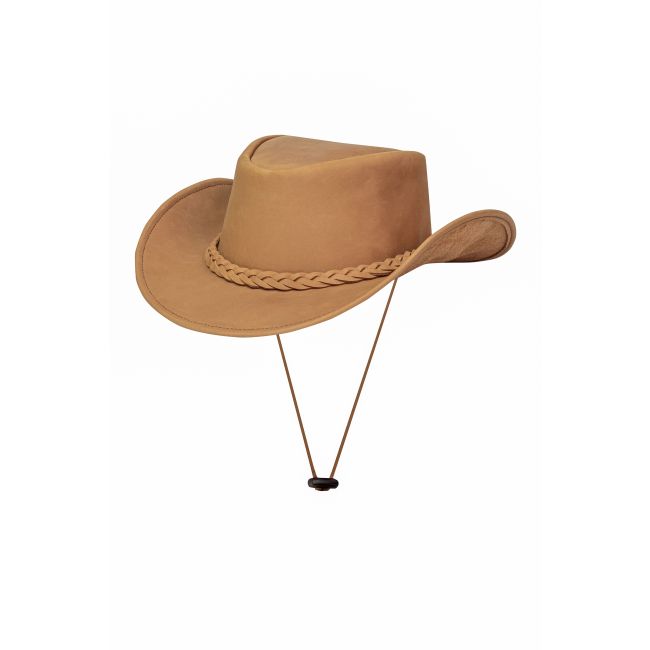 Dream Apparel Men's Camel Premium Leather Western Cowboy Hat