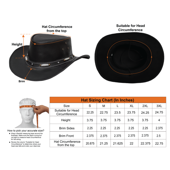 Dream Apparel Men's Black Premium Leather Western Cowboy Hat