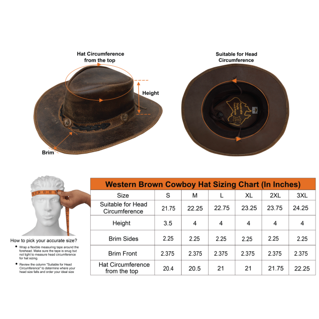 Dream Apparel Men's Brown Premium Leather Western Cowboy Hat