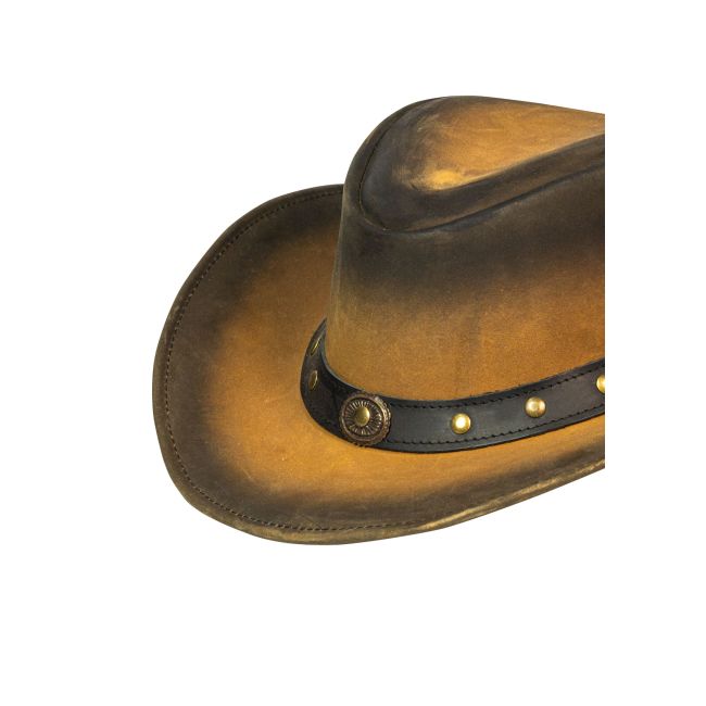 Dream Apparel Men's Brown Crackle-Finish Premium Leather Western Cowboy Hat