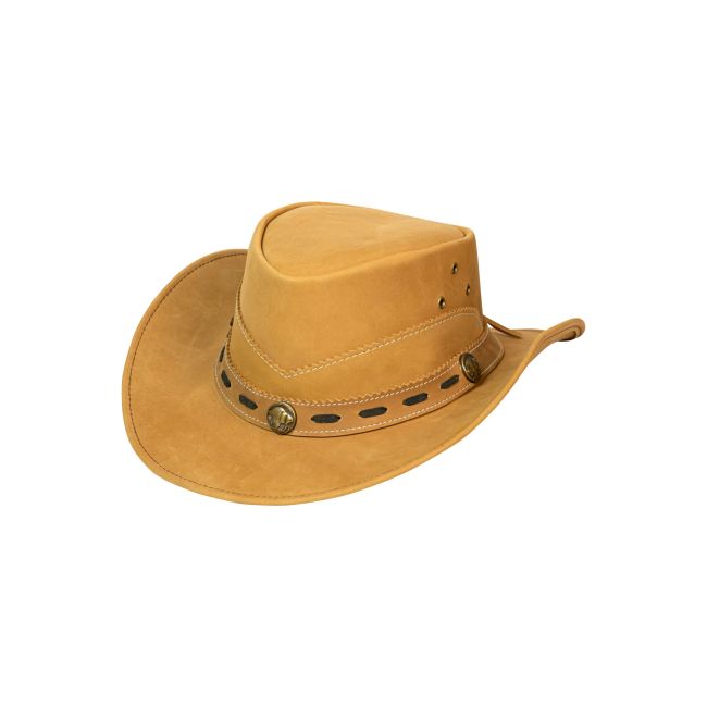 Dream Apparel Men's Camel Crackle-Finish Premium Leather Western Cowboy Hat