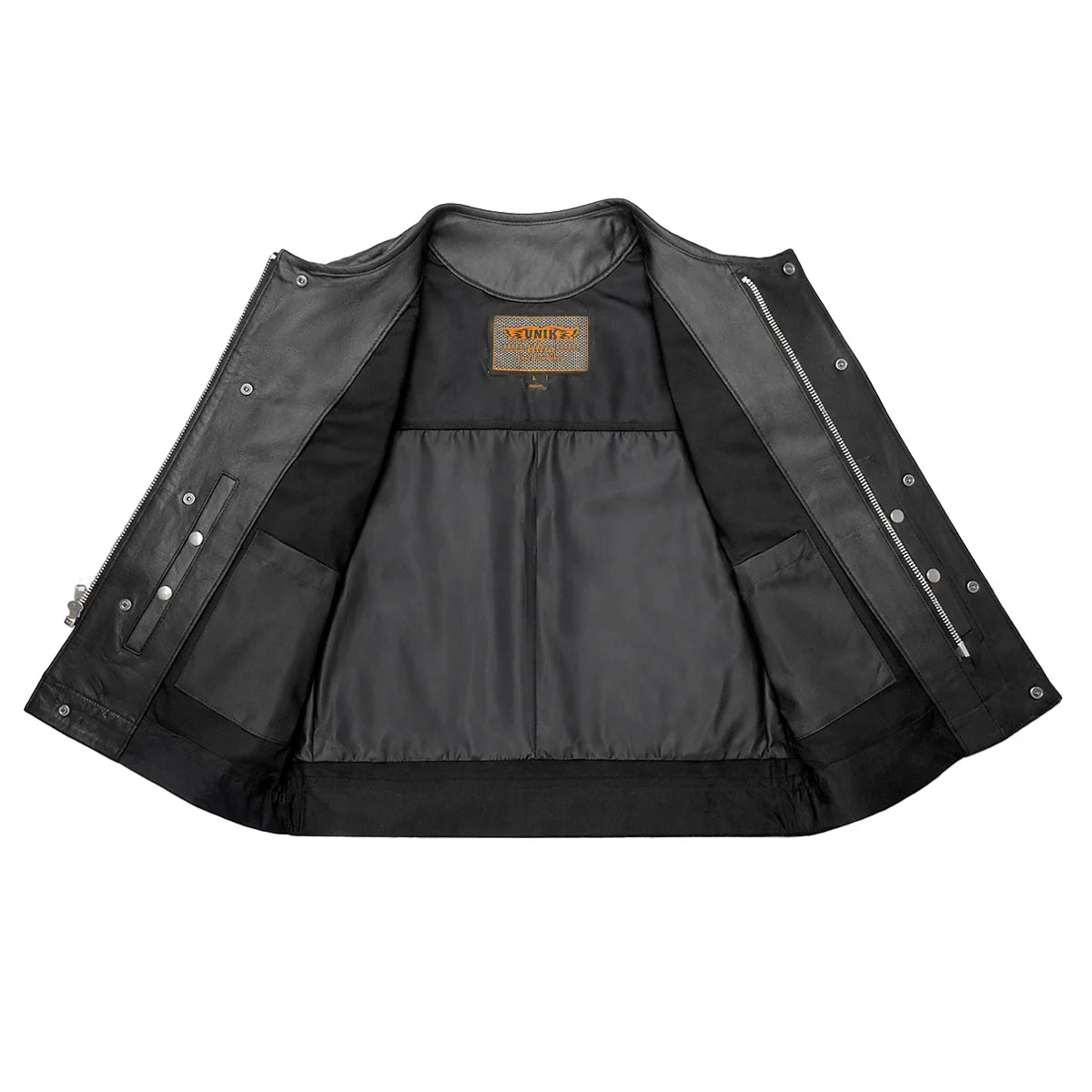 Unik Just for Bikers Black Diamond Leather Motorcycle Vest Diamond Stitch